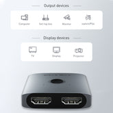 CABLETIME- 2-IN-1 HDMI Switch, Interface: HDMI+HDMI×2, Resolution:4K30Hz, Material: Aluminum + ABS,Colour:Gray+Black, Weight: 55g, Size: 73.6×32×14mm , SKU- CT-HS4K-2G